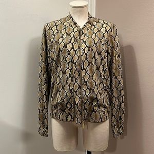 MICHAEL Kors Lined Snake Print Bomber Jacket Full Zip Brown Women's Medium